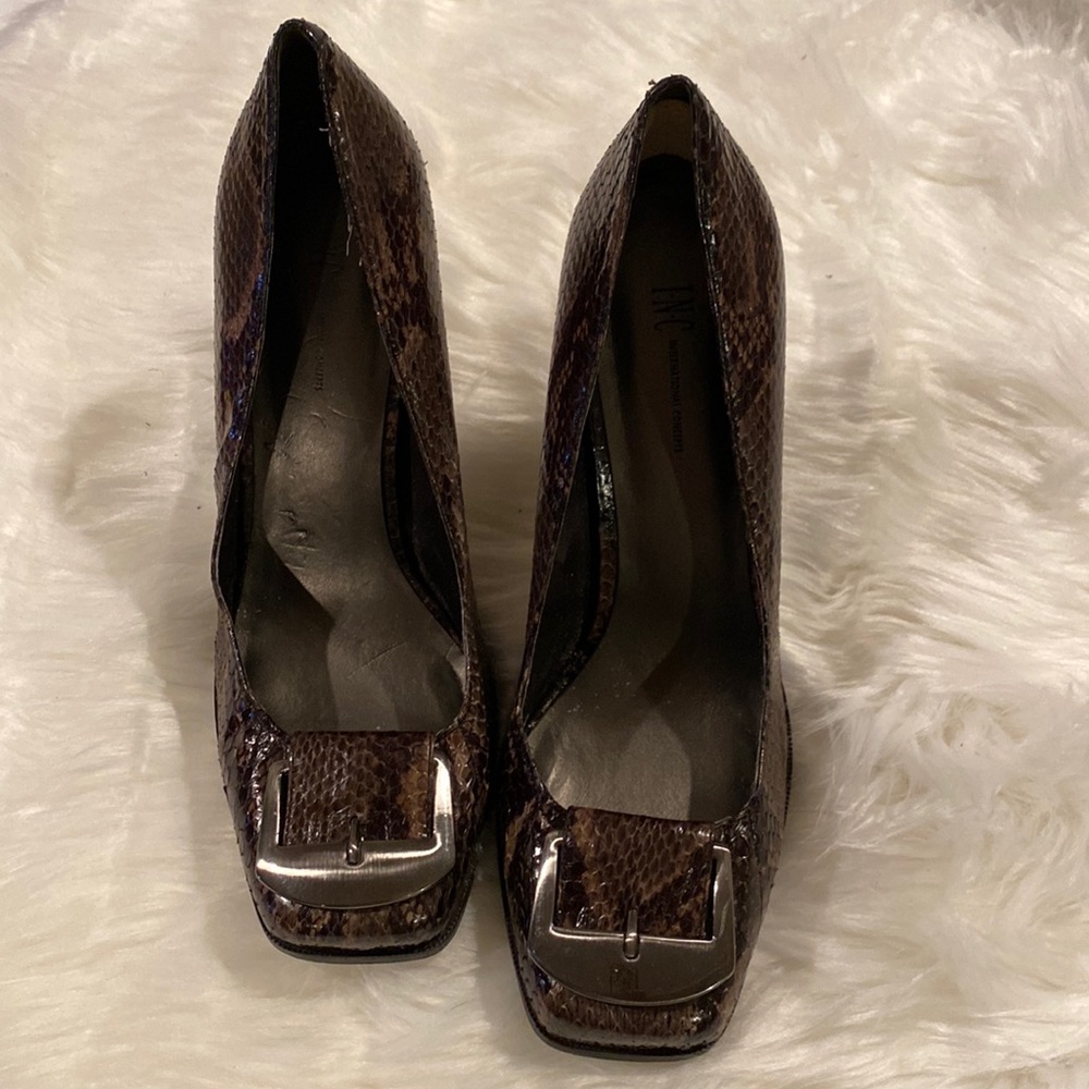 Brown Snake print heels by INC
